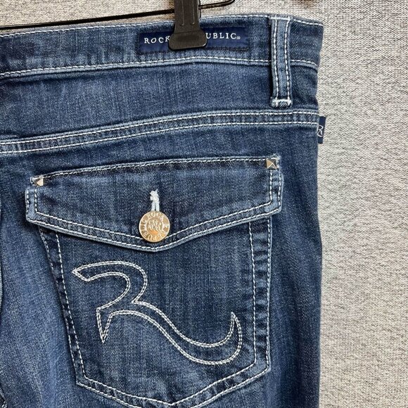 Rock & Republic Jeans Women 14 Blue Kendall Bootcut Mid Rise Medium Wash Cropped - Picture 10 of 13